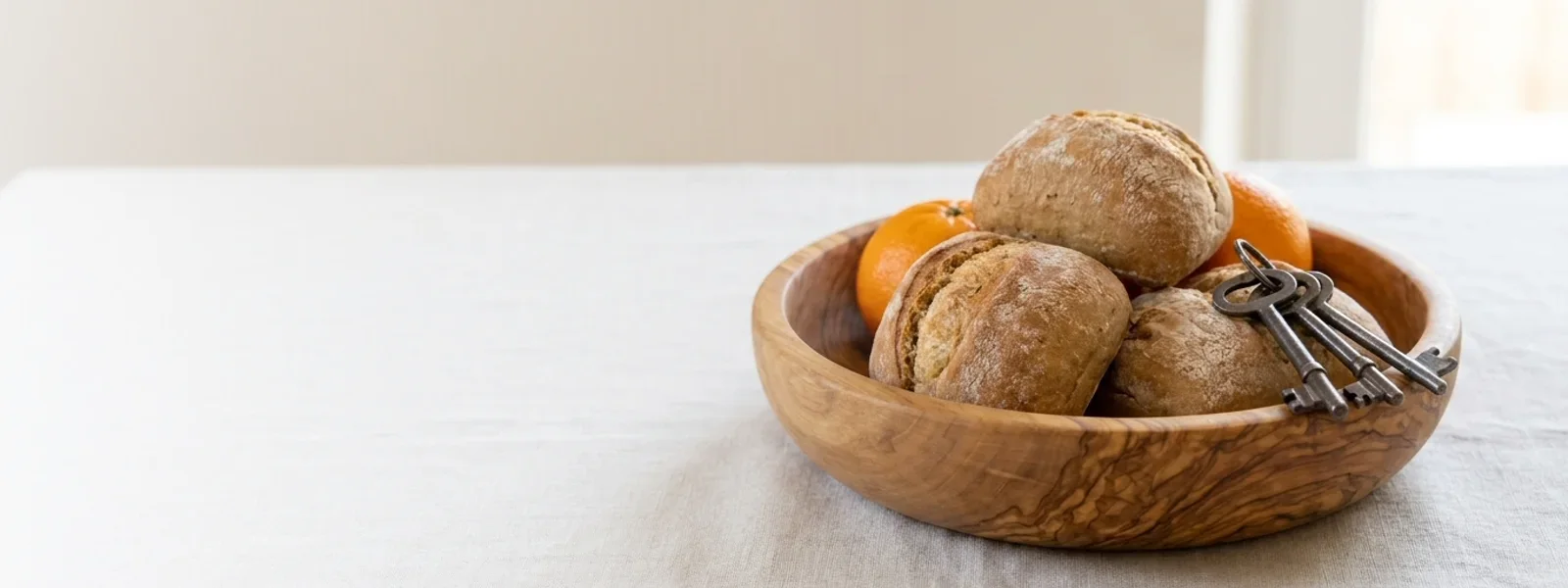 One Olive Trunk, One Bowl, Low and Wide Enough for a Warm Loaf